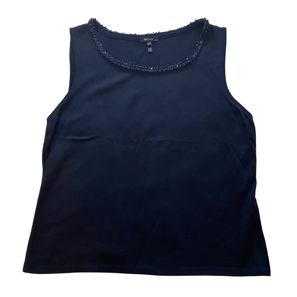 Escada Knit Tank Top Women Medium Black Virgin Wool Luxury Chic Designer Elegant